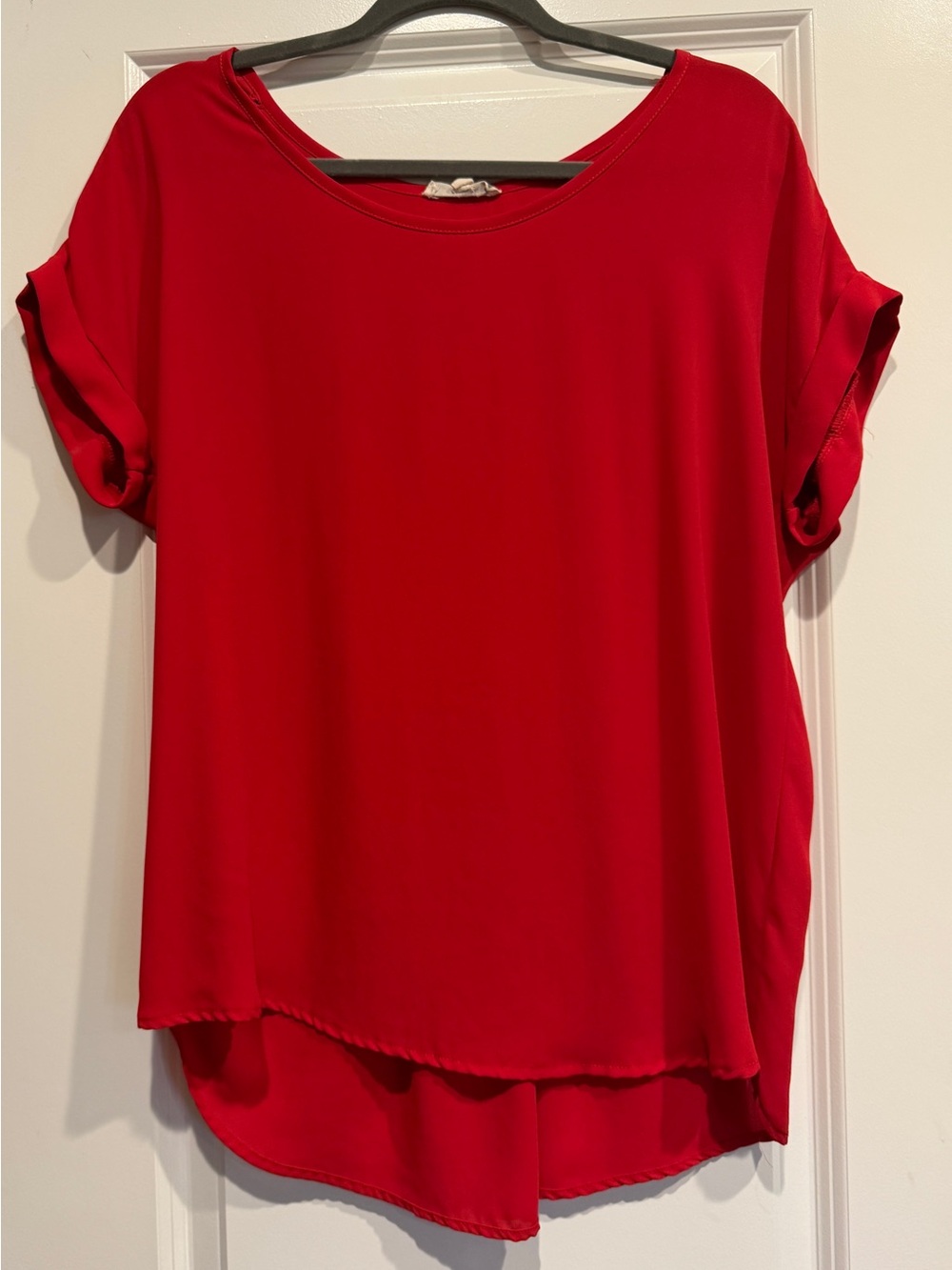 Pleione Red Short Sleeve Scoop Neck Blouse